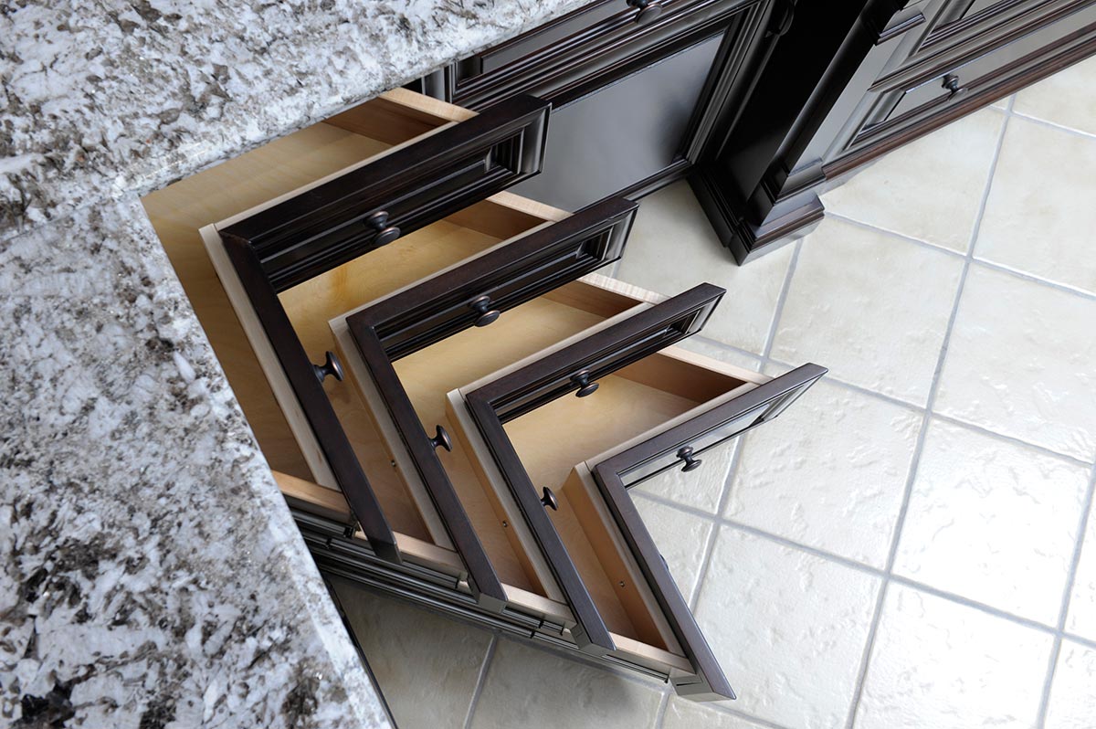 Corner bank drawers